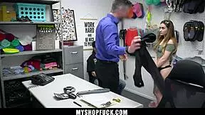 Stepdad makes a deal with the security guard after his stepdaughter caught stealing - myshopfuck