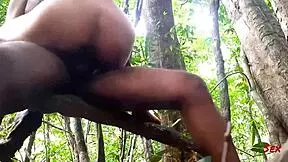 The sexy Latina bride has outdoor sex while people watch.