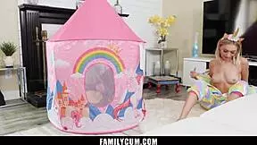 Stepsister catches stepbro jerking off and offers helping hand with muff diving and doggystyle - familycum