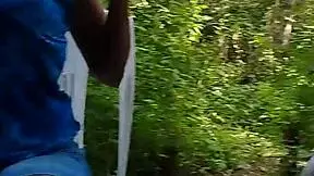 Petite Latina gives blowjob in mountain setting.