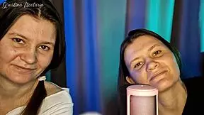 Twin sisters Elena and I from Moscow give a blowjob and ride together.