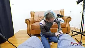 Exotic skinny coed raven fingers her shaved pussy and sucks a cock in solo action.