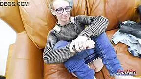 Exotic skinny coed raven fingers her shaved pussy and sucks a cock in solo action.