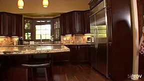 Milf lesbian shows teen 18+ girl nasty moves, banging on kitchen counter