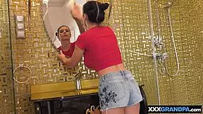 Busty romanian teen nelly kent takes care of the old man's cock with blowjob and doggystyle 😏.
