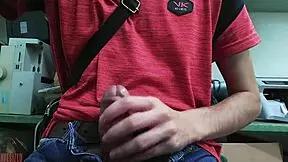 This time I masturbated at my desk with monster cock!