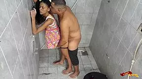 Stepfather fucks stepdaughter's mouth and ass, cumming inside her.