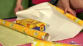 cute 18yo brunette got a gift and turned horny to suck and fuck