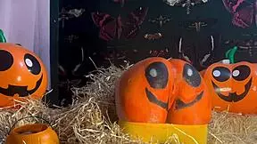 Teen Gets Double Creampie In Dripping Pussy At Halloween Pumpkin Patch