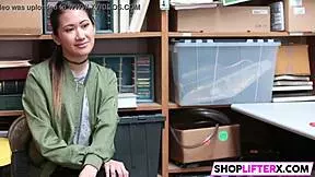 shoplifting teen choose cock over cops, blowjob in office with monster cock