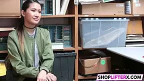 shoplifting teen choose cock over cops, blowjob in office with monster cock