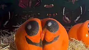 Teen Gets Double Creampie In Dripping Pussy At Halloween Pumpkin Patch