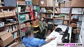 shoplifting teen choose cock over cops, blowjob in office with monster cock