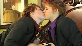 Redhead Lesbian Gets Her Pussy Licked In A Threesome Party