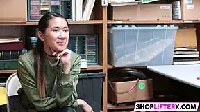 shoplifting teen choose cock over cops, blowjob in office with monster cock