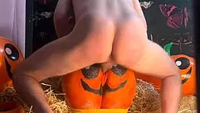 Teen Gets Double Creampie In Dripping Pussy At Halloween Pumpkin Patch