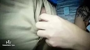 Petite Asian teen secretly sucks and licks daddy's balls for fun