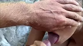 Sloppy Teen Model Gives Risky Beach Blowjob