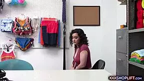 Busty European teen caught shoplifting gets confronted