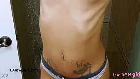 Stunning brunette model took a shower