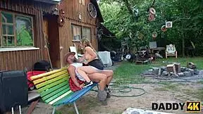 Stepdaddy fucks son's girlfriend outside!