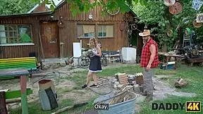 Stepdaddy fucks son's girlfriend outside!