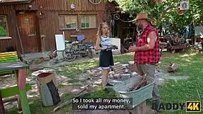 Stepdaddy fucks son's girlfriend outside!