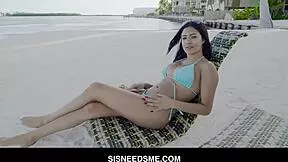 Step brother and sister have horny sex on family vacation with handjob and pussy play.