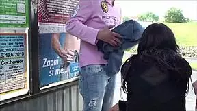 i'm banging busty girl public gangbang threesome by busy highway