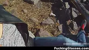 Fucking Glasses On Beach! Teen Coed Gets Cumshot