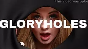 Young submissive teen with big tits eats cum from a bowl after gloryhole deepthroat