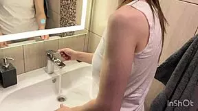 Driver fucks my wife while she's stuck on the sofa