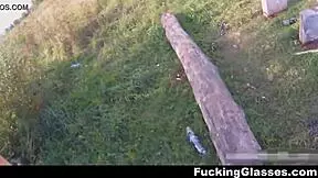 Fucking Glasses On Beach! Teen Coed Gets Cumshot