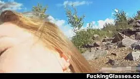 Fucking Glasses On Beach! Teen Coed Gets Cumshot