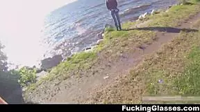 Fucking Glasses On Beach! Teen Coed Gets Cumshot