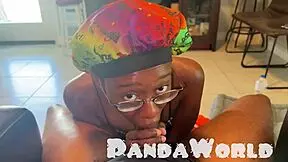 Ebony whore worships big black cock in ghetto bonnet 😍