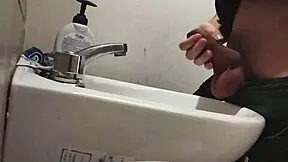 I rest my balls on the sink while prepping for a massive cumshot