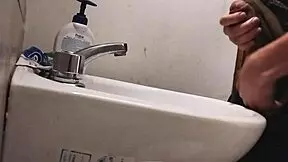 I rest my balls on the sink while prepping for a massive cumshot