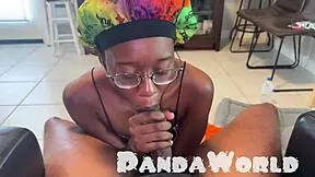 Ebony whore worships big black cock in ghetto bonnet 😍