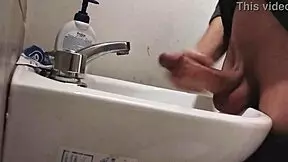 I rest my balls on the sink while prepping for a massive cumshot