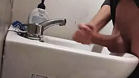 I rest my balls on the sink while prepping for a massive cumshot