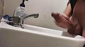 I rest my balls on the sink while prepping for a massive cumshot