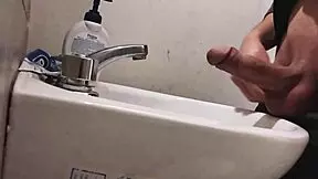 I rest my balls on the sink while prepping for a massive cumshot