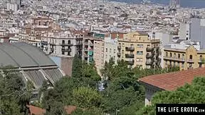 Hey, check out her fucking that tight asshole with a huge ice dildo up close