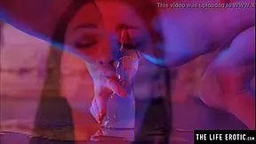 Hey, check out her fucking that tight asshole with a huge ice dildo up close