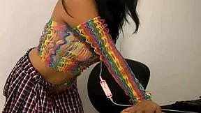 woman rides pink dildo on camera