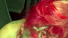 real redhead hooker gets fucked bareback in the car outdoor, doggystyle public cum in pussy big ass