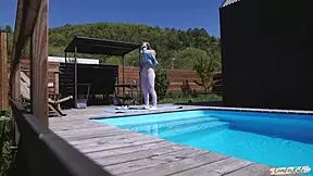 I Was Doing Morning Yoga By The Pool When My Neighbor Spied On Me And Joined In, But I Think He Meant To Say Somethin Else.