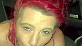 real redhead hooker gets fucked bareback in the car outdoor, doggystyle public cum in pussy big ass