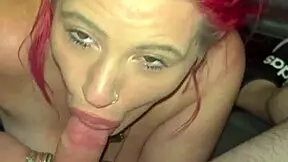 real redhead hooker gets fucked bareback in the car outdoor, doggystyle public cum in pussy big ass